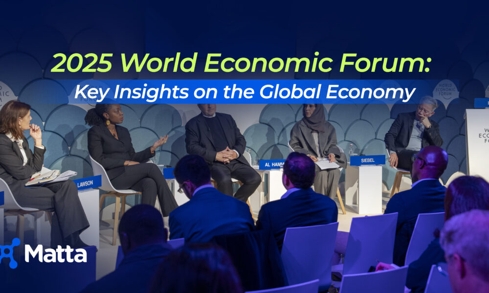 The image is a header that outlines Matta's article on insights from the 2025 world economic forum