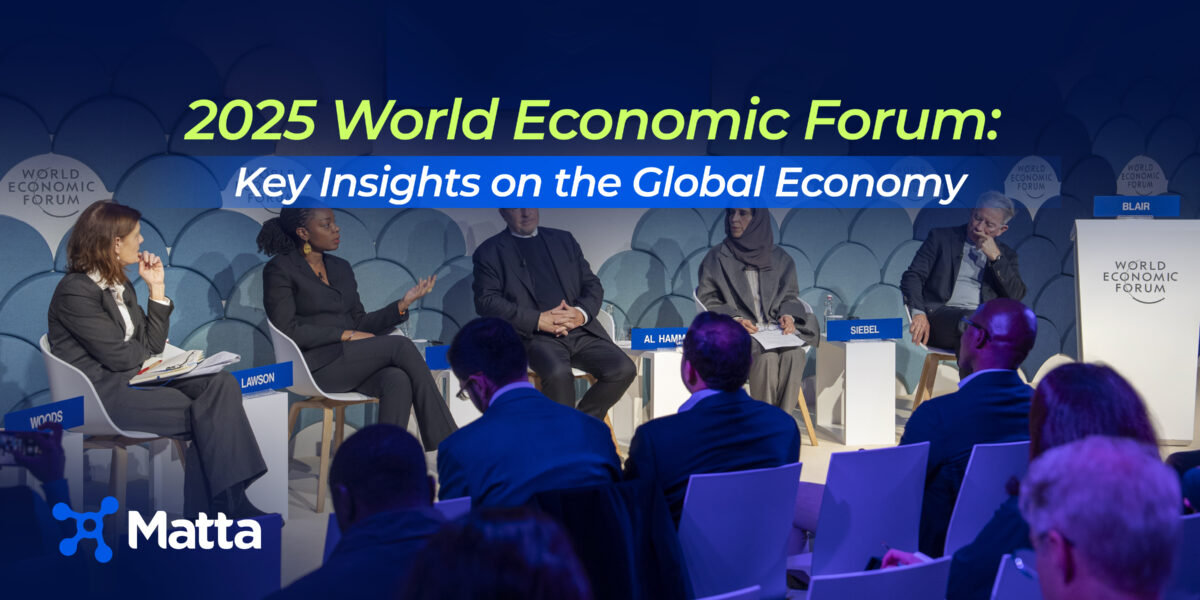 The image is a header that outlines Matta's article on insights from the 2025 world economic forum