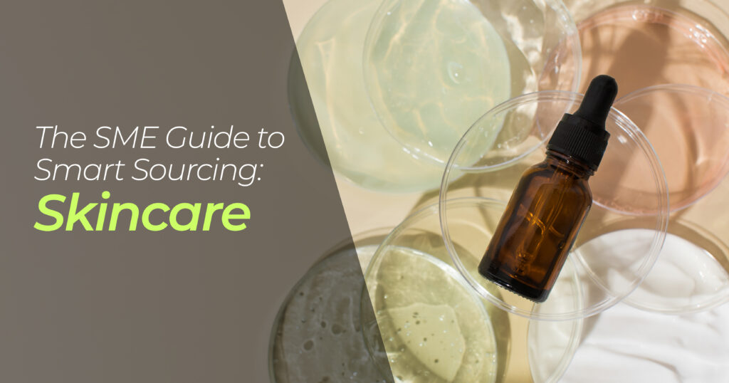 The image has some skincare products and a text and shows the title of the article, "SMART SOURCING FOR SMES"