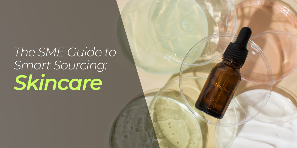 The image has some skincare products and a text and shows the title of the article, "SMART SOURCING FOR SMES"