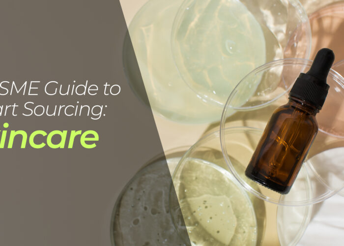 The image has some skincare products and a text and shows the title of the article, "SMART SOURCING FOR SMES"