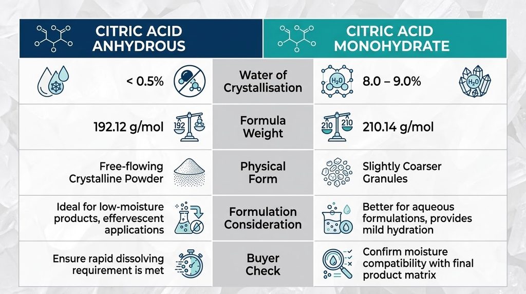 citric acid anhydrous vs monohydrate

